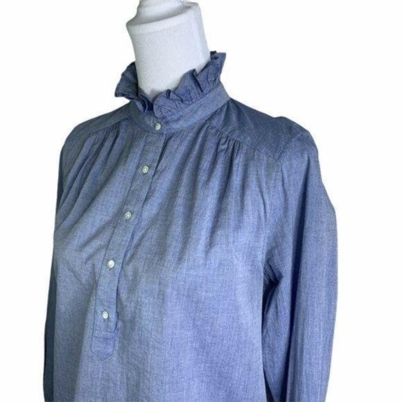 Joie Blue Melange Ruffle Mock Neck Long Sleeve Top - Picture 7 of 12